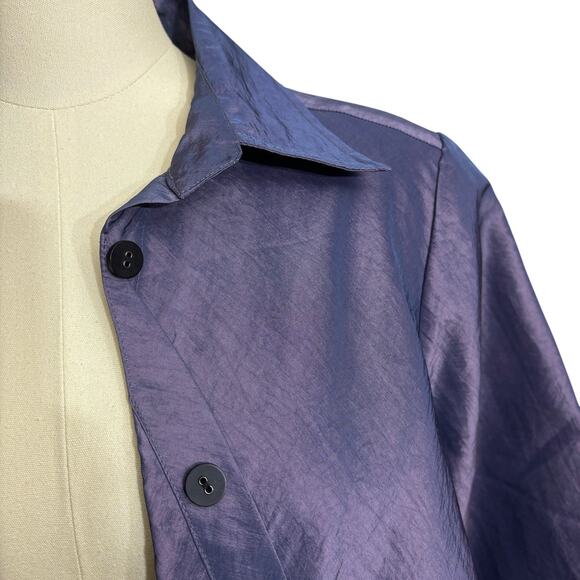 A La Mode by XiAO Taffeta Jacket Womens M Purple Asymmetrical Button Lagenlook - Picture 10 of 16